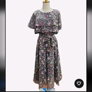 Vintage Samuel Blue Floral Dress Ruffle Lined Cottage Ruffle Shoulder XXS